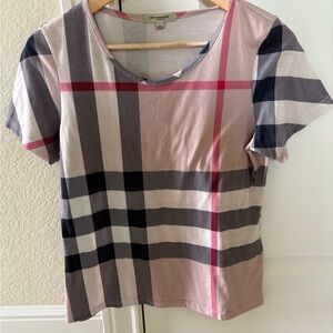 Used Burberry Women's Short Sleeve Nova Check Top Tartan Plaid Stretchy L